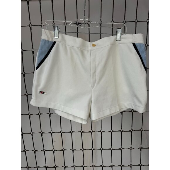 Vintage 80s TES Tennis Shorts Mens White With Blue & Black Accents - Picture 14 of 16